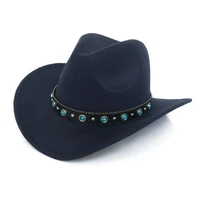 turquoise stone band cowboy hat jazz hat felt hat for women and men cap black wide brim hat lady fashion cap western