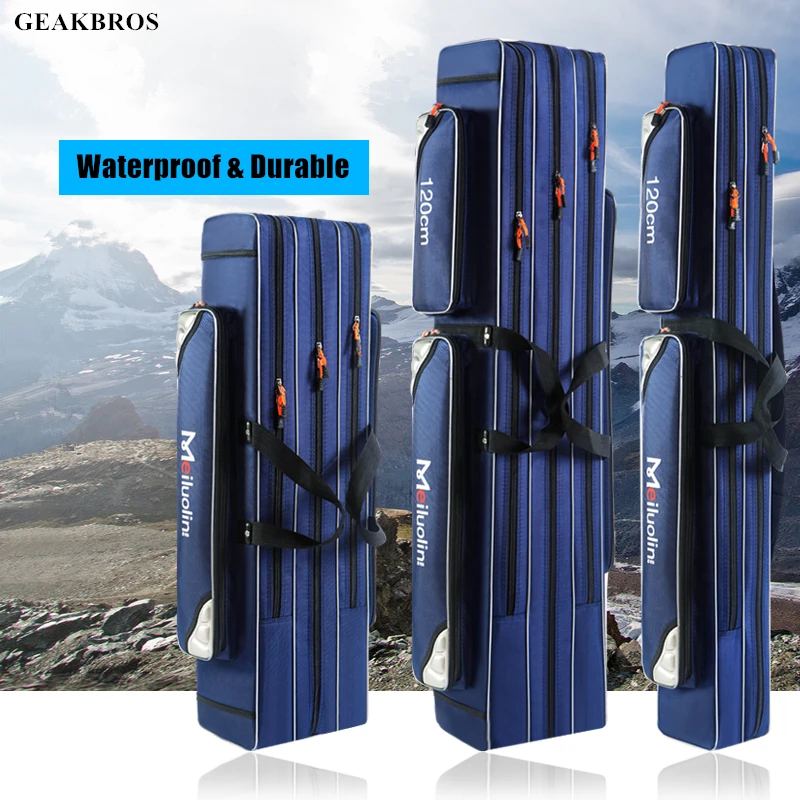 

2/3 Layer Fishing Bag Sea Rod Carrier Oxford Fishing Pole Tools 100/125cm Waterproof Blue Fishing Tackle Storage Case Organizer