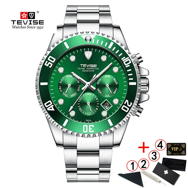 green silver box TEVISE Diver часы автоматические механические часы спортивные Топ брендовые Роскошные мужские часы мужские наручные часы montre homme - Цвет: green silver box