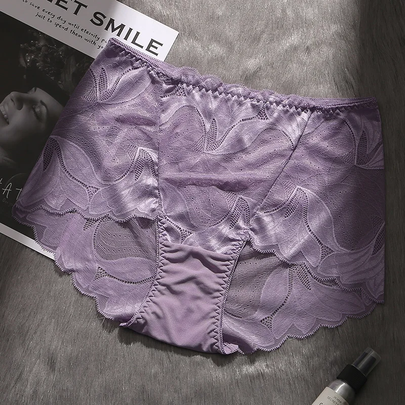 Лаванда Ropa interior femenina трусики сексуальное женское нижнее белье плюс размер 5XL кружевные цветочные прозрачные полые женские трусики - Цвет: Лаванда