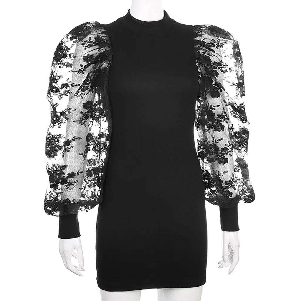 Сетчатое платье с пышными рукавами для женщин сексуальные платья вечерние мини