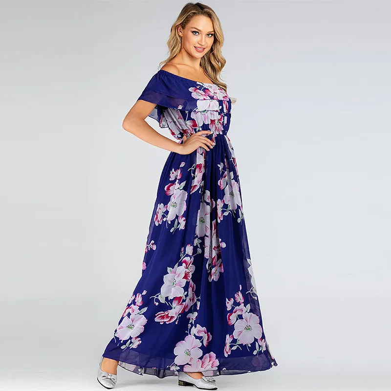 Женское шифоновое платье с широкой юбкой элегантное без рукавов принтом пляжная