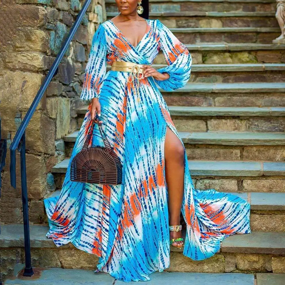 Платье в африканском стиле женское с длинным рукавом элегантное вечернее платье