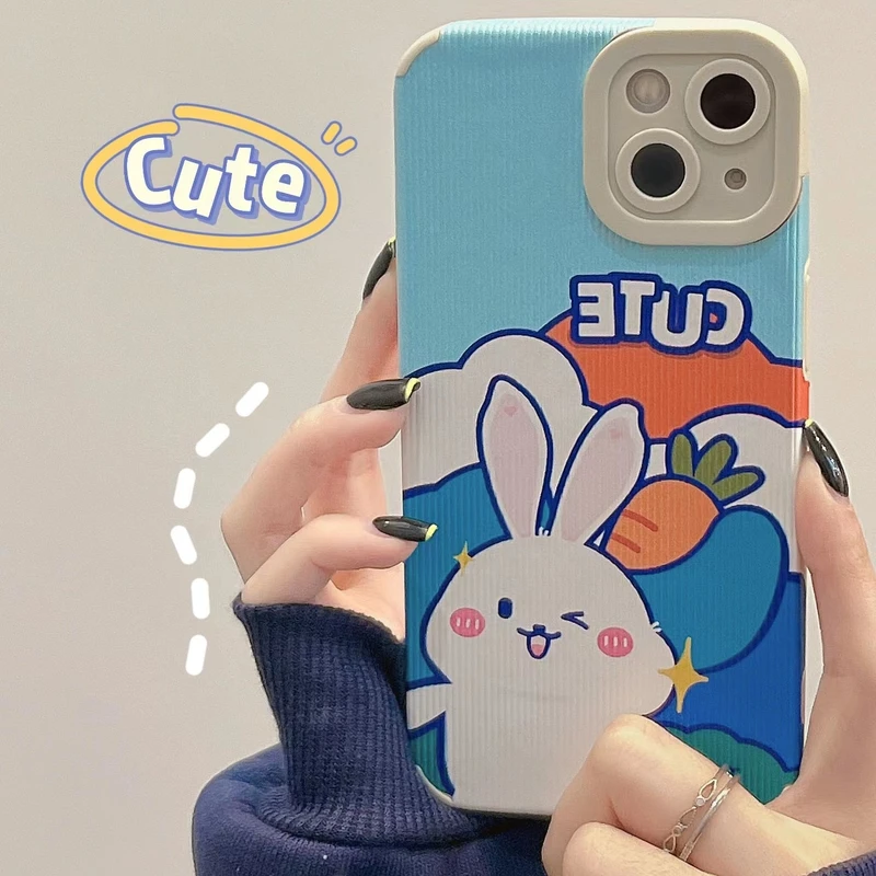 

Cute Cartoon Animal Carrot Rabbit Korea Phone Case For iPhone 11 12 13 Pro Max Xs X Xr 7 8 Plus Cases Cute Soft Shockproof Cover