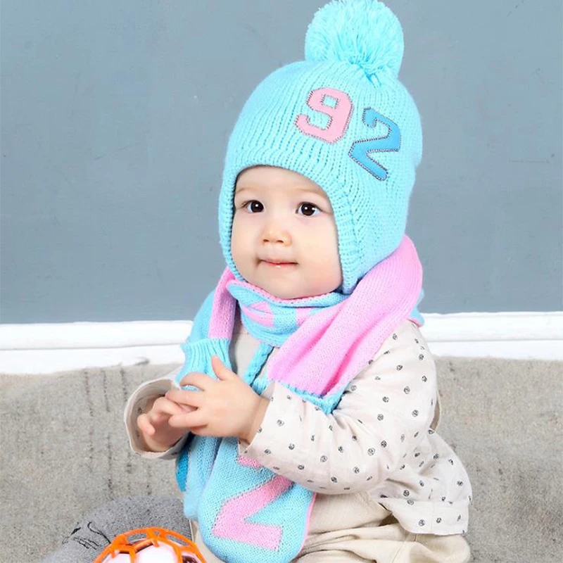 Детская шапка шарф перчатки комплект Осень-зима вязаная шерстяная для мальчиков