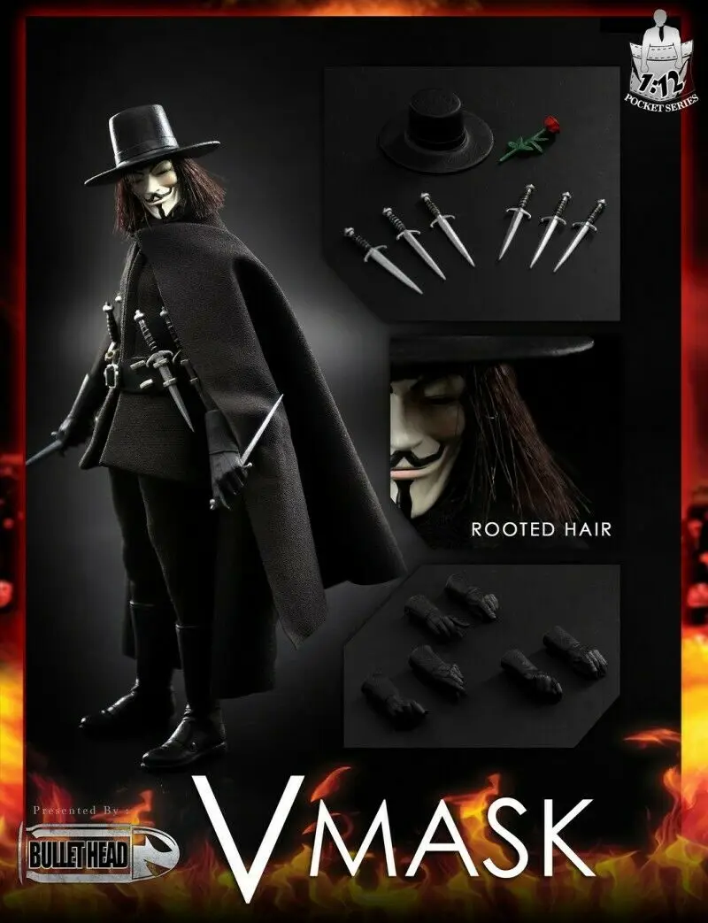 Коллекция 1/12, цилиндрическая голова BH004 1/12 VMASK V для вендетты, Мужская фигурка, набор, экшн-фигурка, модель, игрушка, подарок для фанатов