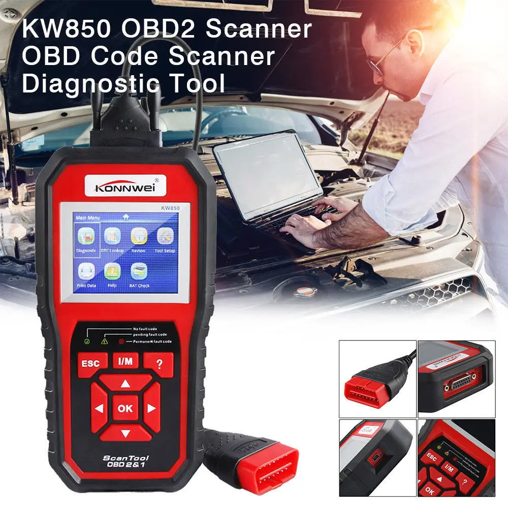 Профессиональный сканер OBD2 KW850 считыватель кодов с полными функциями OBDII для