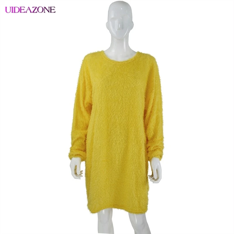UIDEAZONE женское осеннее платье-свитер мода 2019 о-образный вырез длинный рукав