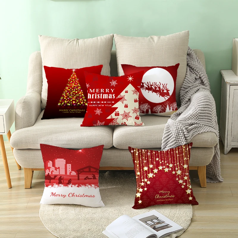 

Puremind Marry Christmas Cushion Santa Claus Red Christmas Tree Decoration Home Decor Sofa Pillow Case Happy New Year TPR222