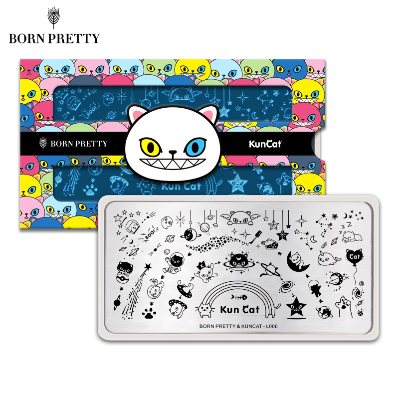 BORN PRETTY & KunCat Расписанная совместно штампованная пластина прямоугольник милая