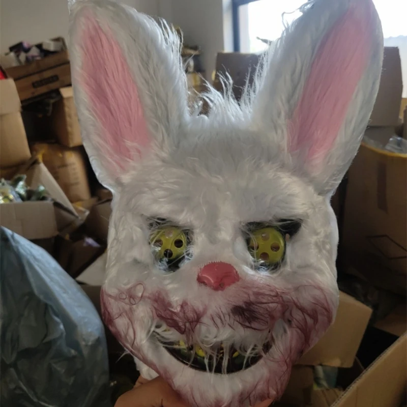 Страшная маска медведя кролика кровавая плюшевая на голову реквизит для костюма