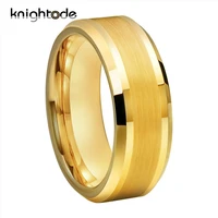 6mm 8mm gold tungsten carbide wedding band for men women engagement ring center brushed beveled edges polished comfort fit