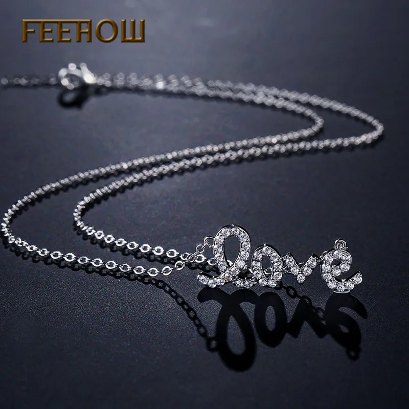 FEEHOW романтичный любовный с буквами ожерелье подвеской в форме кристалла для пар