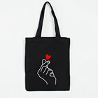 Сумка-шоппер Женская холщовая, складная, с жестами сердца, хлопчатобумажный мешок с рисунками из мультфильма