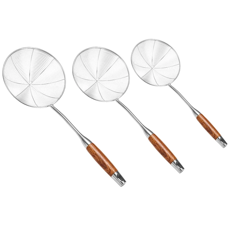 

Set Of 304 Stainless Steel Wooden Handle Spider Strainer Colander Ladle Skimmer Slotted Spoon Kitchen Cooking Tools