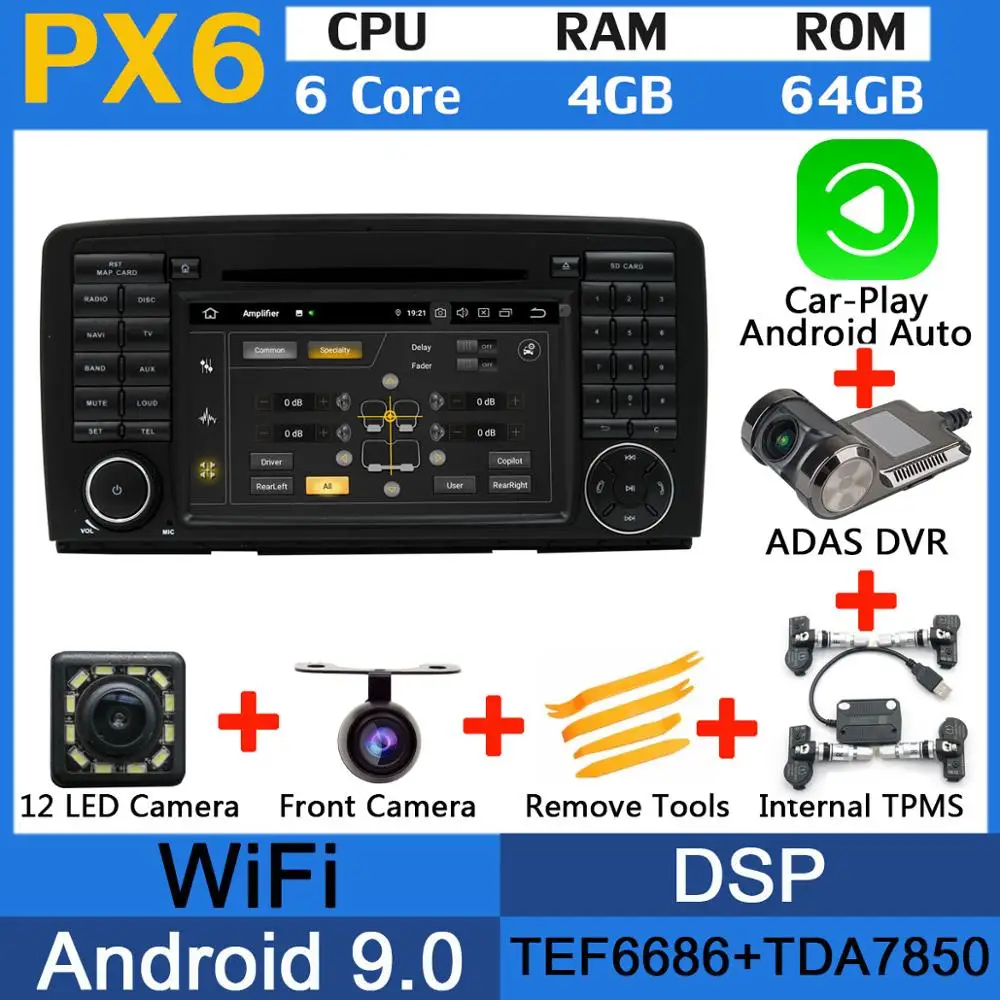 5 USB порт Восьмиядерный Android 9,0 4GB ram автомобильный dvd-плеер для Mercedes Benz R Class W251 R280 R300 R320 R350 R500 gps Радио DSP - Цвет: PX6-Adas-Carplay-TMS