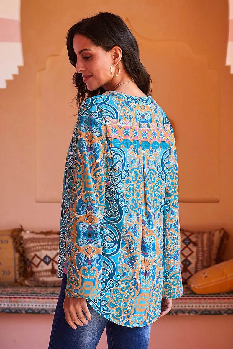 Женская винтажная блузка с принтом и длинным рукавом размера плюс топы