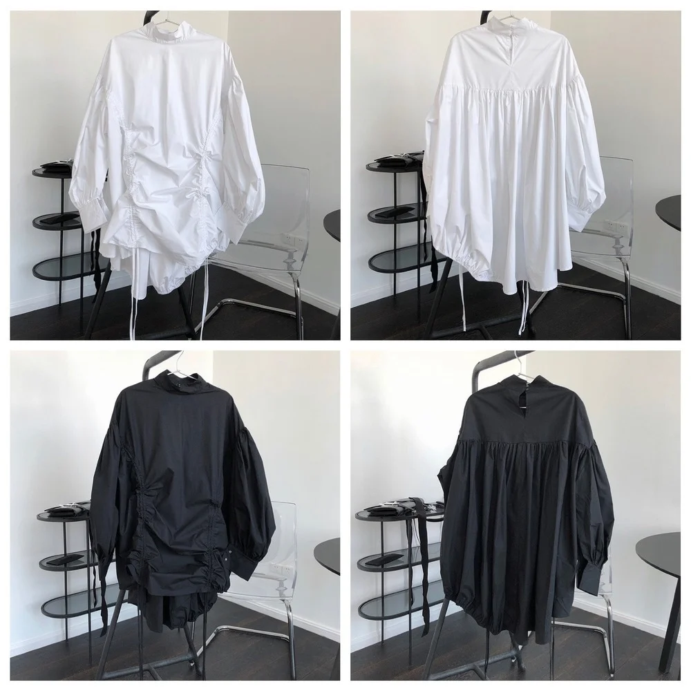 

Summer Pop Splicing Irregular Stand-up Collar Women's Dress Fashion Age Reduction Was Thin Lantern Sleeve Doll Skirt Female R18