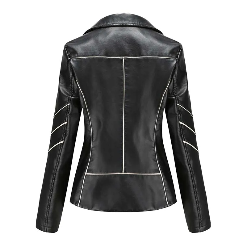2021 Autumn Faux Leather Jackets Women Long Sleeve Zipper Basic Oversized Coat Turn-down Collar Pu Biker Black Jacket Outwear