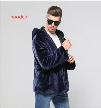 blue hooded Мужская Шуба, норковая зимняя куртка из искусственной кожи, мужской кардиган на молнии, мужские кожаные куртки, мотоциклетная замша, черный, синий, фиолетовый, бренд - Цвет: blue hooded