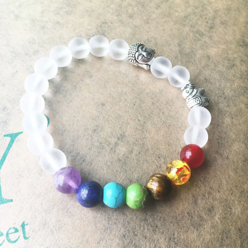 Многоцветный камень бусины 8 мм 7 энергия чакры Браслет семь цветов слон Йога