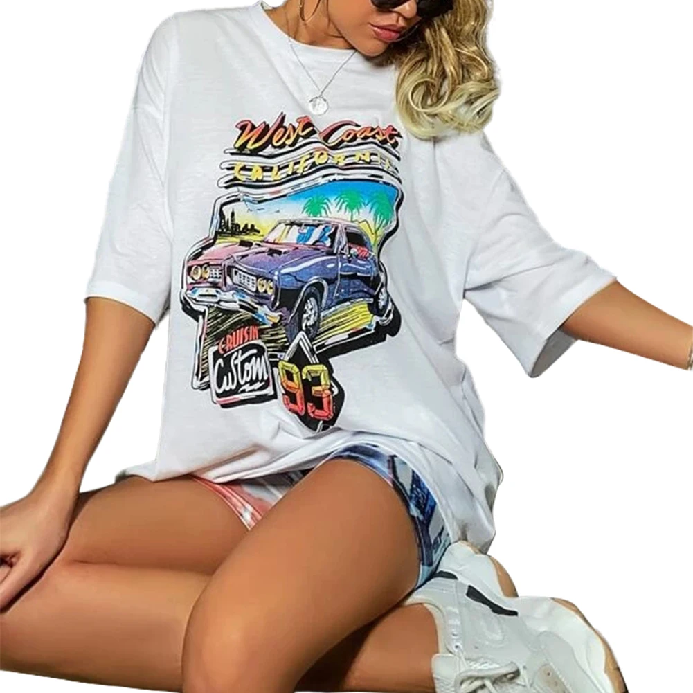 

2021 Summer Casual Women's Top T-Shirt Fashion Hip White Top Party Beach Home Long Casual Top T-Shirt