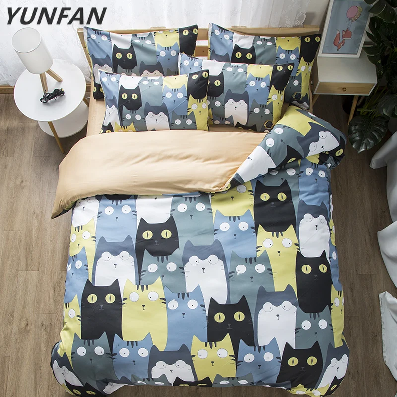 

Cartoon Cat Bedding Sets Duvet Cover Set 3pcs single Queen King Quilt Cover pillowcase Bedclothes Bed Linen(No Sheet No Filling)