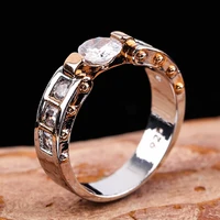 trendy two tone women gold finger ring simple design wedding band white zircon stone rings for men hip hop jewelry birthday gift