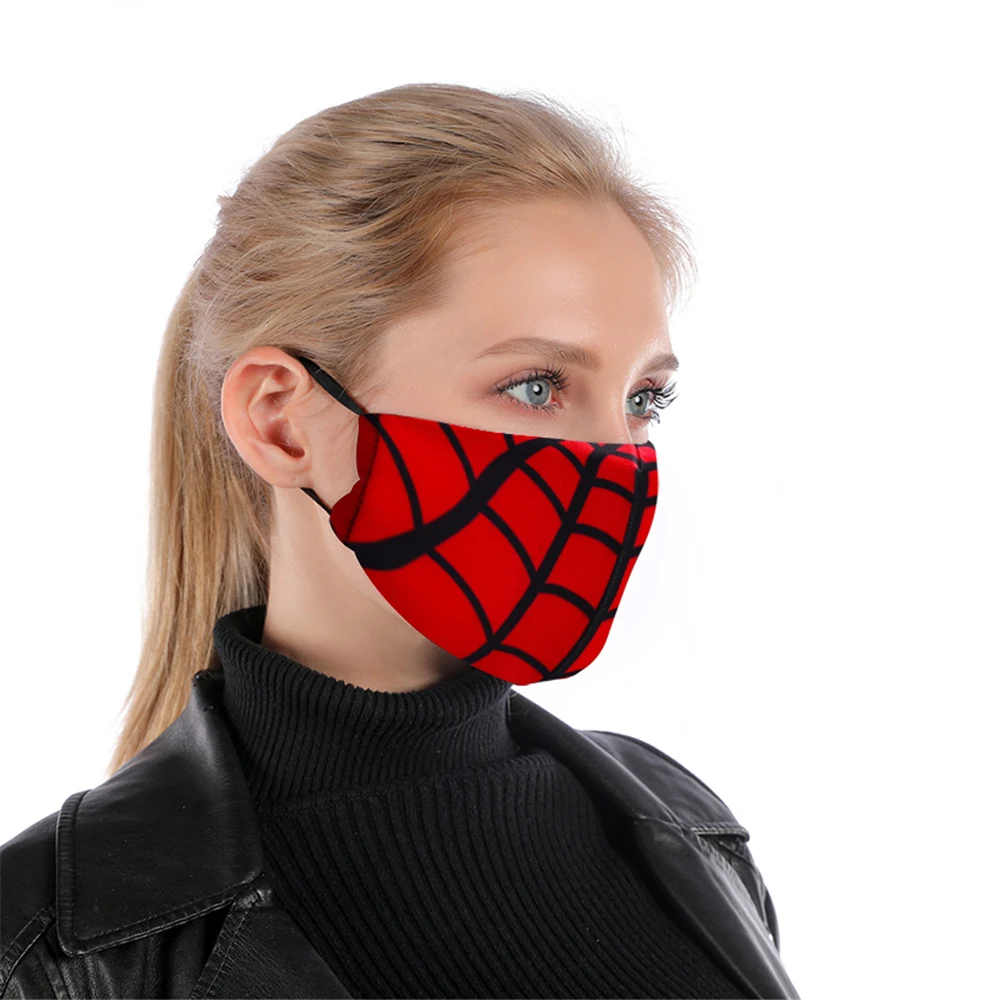 Многоразовая маска для рта Red Spider web моющаяся лица с регулируемыми лямками и