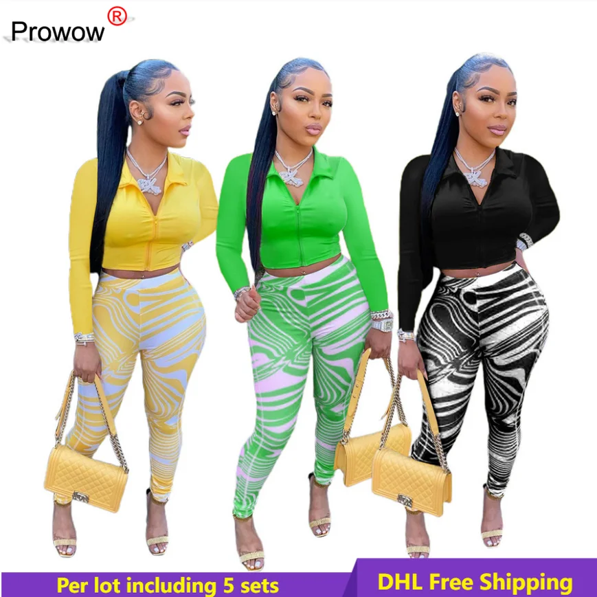 

Женский спортивный костюм для активного отдыха PROWOW, однотонная куртка с принтом и леггинсы, комплект из двух предметов, 6197