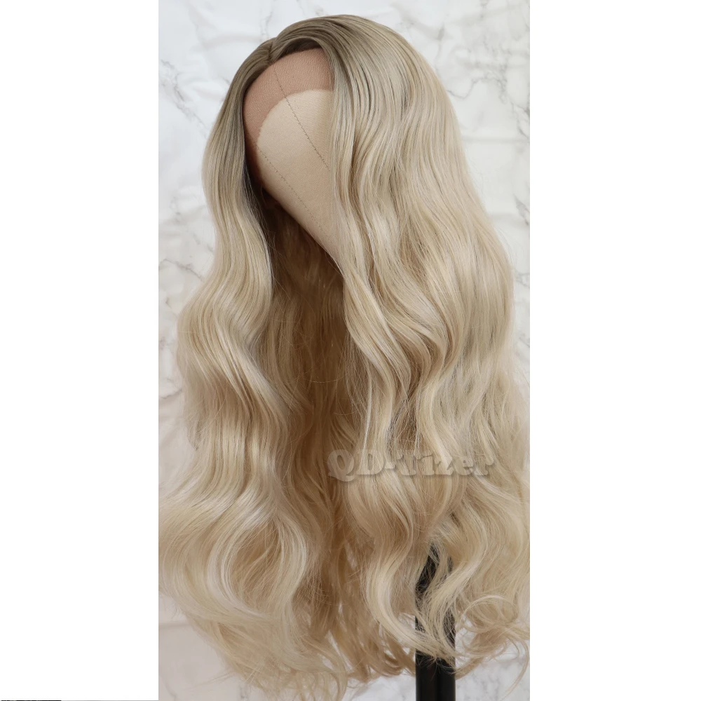 brownTblonde QD-Tizer волосы на кружеве парик блонд Омбре волосы коричневый корень натуральные волосы без клея синтетические парики на кружеве для женщин - Цвет: brownTblonde