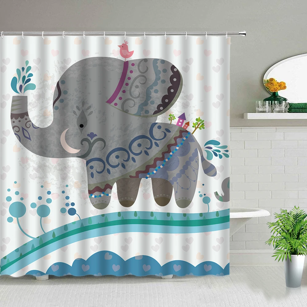 

Elephant Pattern Baby Kids Shower Curtain Elk Unicorn Owl Bear Whale Cartoon Animal Bath Screen Waterproof Bathroom Curtains