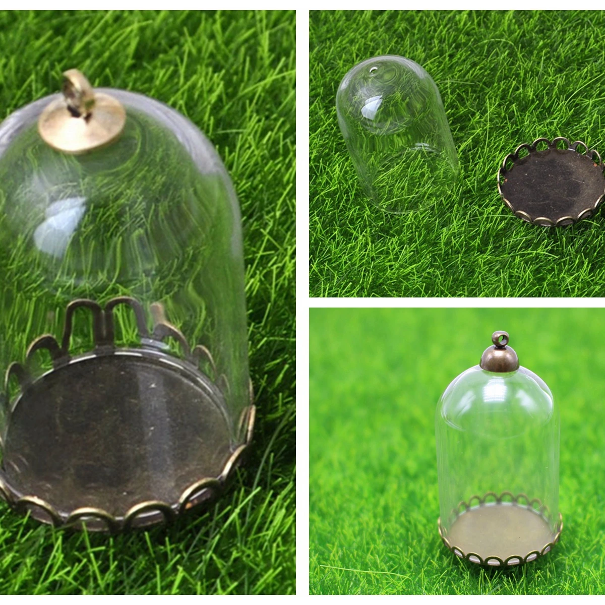 Стеклянный цилиндрический кулон сделай сам 30 х20 мм с бронзовым основанием