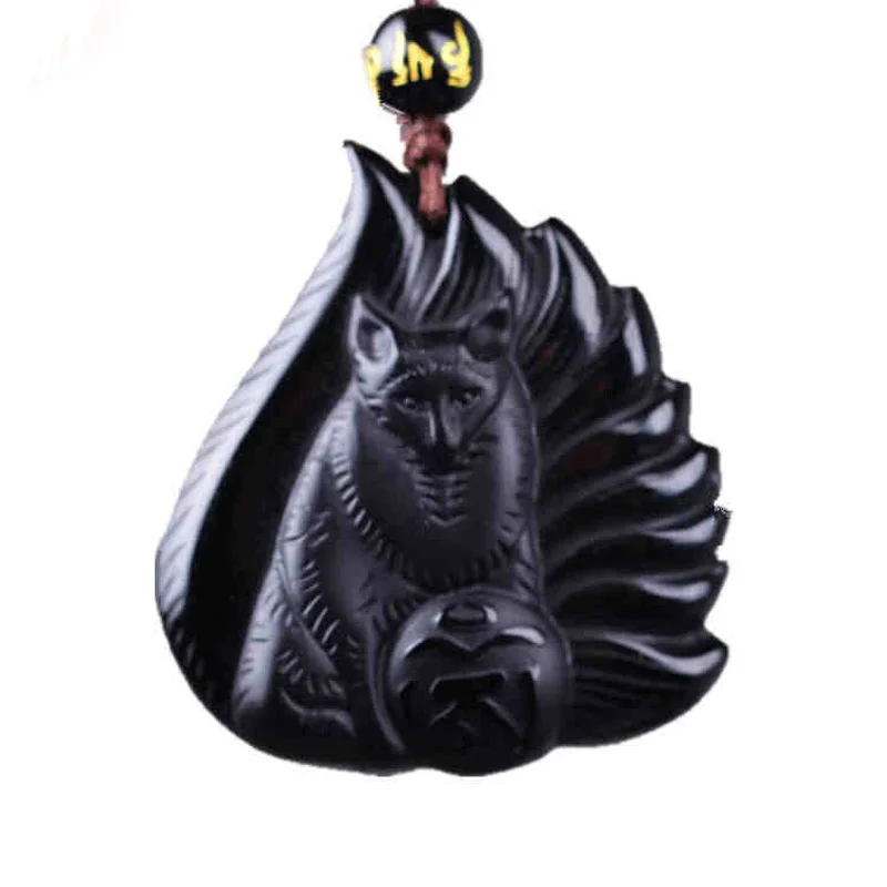 Подвеска из натурального черного обсидиана с лисой Прямая поставка амулет на