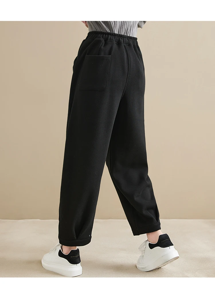 Winter New Trendy Warm Fleece Thick Oversize Loose Casual Trouser Women Solid Color Elastic Waist Versatile Premium Sweatpants