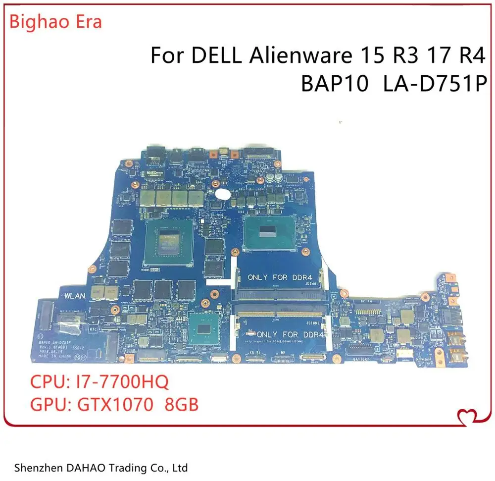 

CN-0RNF7V 0RNF7V For DELL Alienware 15 R3 17 R4 Laptop Motherboard BAP10 LA-D751P With i7-7700HQ GTX1070 8GB GPU 100% Fully Test