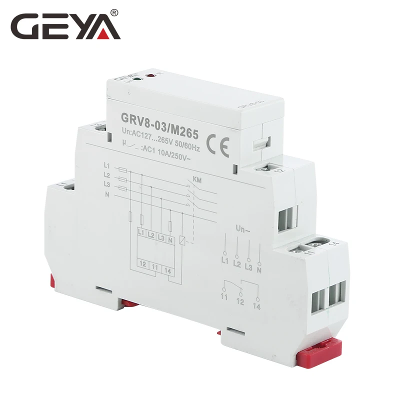 GEYA GRV8-03 Phase Sequence Relay Phase Failure Relay Din Rail Type 45Hz-65Hz True RMS Measurement Control