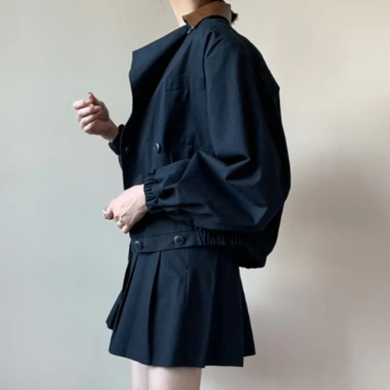 

Spring Lapel Long Batwing Sleeve Loose Fit Short Jacket Coat Matching Set High Waist Pleated Skirt 2 Piece Sets Womens Outfits