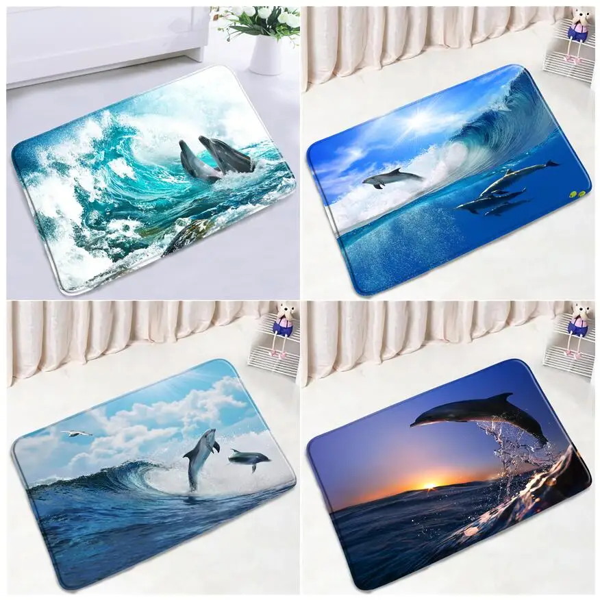 

Коврики для ванной с изображением океана, дельфинов, морской волны, природный пейзаж, дверной коврик, входной коврик для кухни, напольный ко...