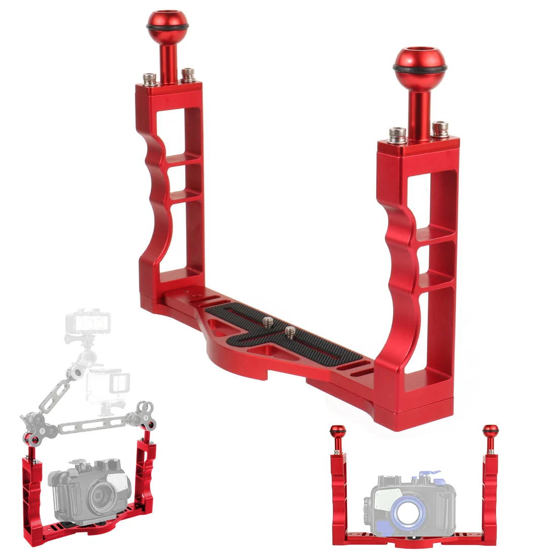 Feichao Aluminum Alloy Diving Tray Base Bracket Dual Handheld Grip for Gopro for DJI Action Camera Underwater Photography