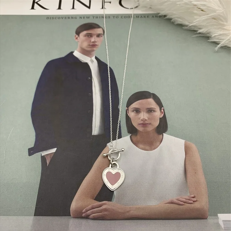 

TIF 2020 New Fine Jewelry S925 Silver new design European women's Necklaces Enamel Color Tag Clavicle Romantic Gift