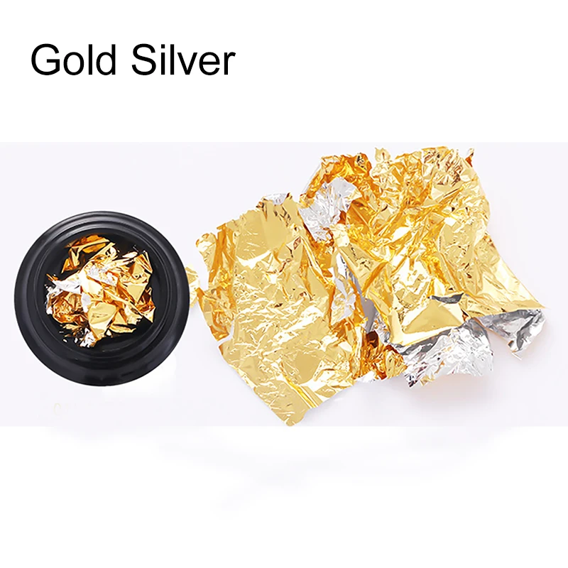 Gold silver 0,7 г цветная фольга, бумага для ногтей, блестящая пудра, неровная блестка, хлопья для ногтей, блестки, украшение для ногтей, Гель-лак, маникюр - Цвет: Gold silver