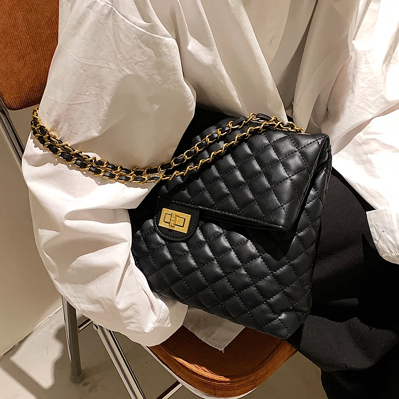 

Lingge Classic Designer Women's Chain Big Flap Crossbody Bag 2021 Winter Trends Shoulder Handbags Good Quality PU Leather