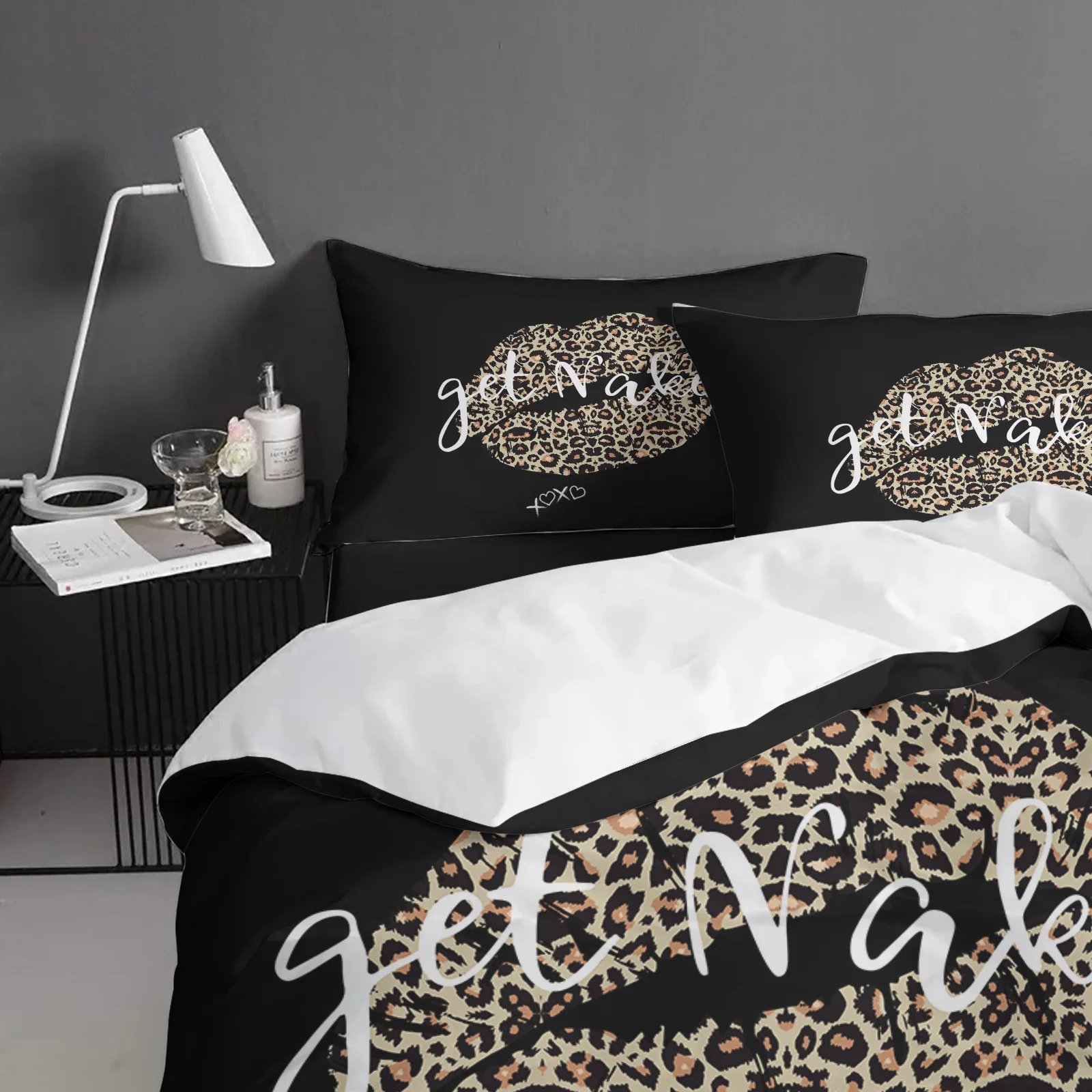 Роскошный комплект постельного белья с изображением леопарда и сексуальных губ -