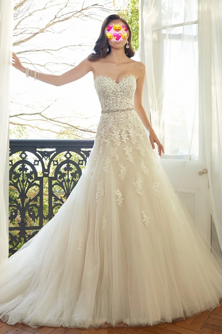 

Свадебное платье со шлейфом, недорогое винтажное Тюлевое бальное платье знаменитости с сердечком, кружевное платье из органзы для невесты, ...