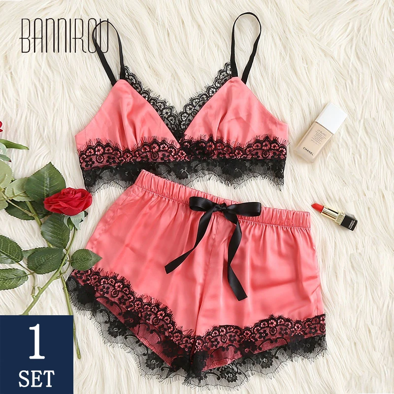 

BANNIROU Summer Home Clothes Pajamas Pyjamas For Women Sleepwear For Woman Sexy Sleepwear Silk Women's Pajama 2021 Free Shipping