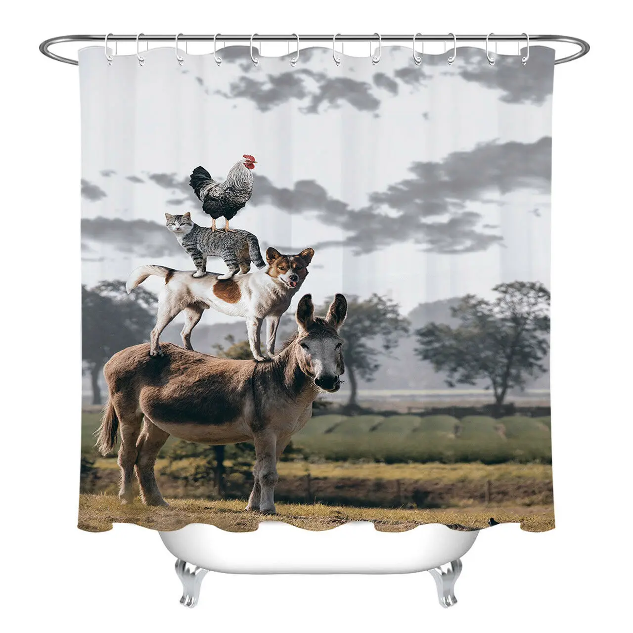 

72x72 "интересная Водонепроницаемая занавеска для душа с изображением животных, набор крючков для ванной комнаты