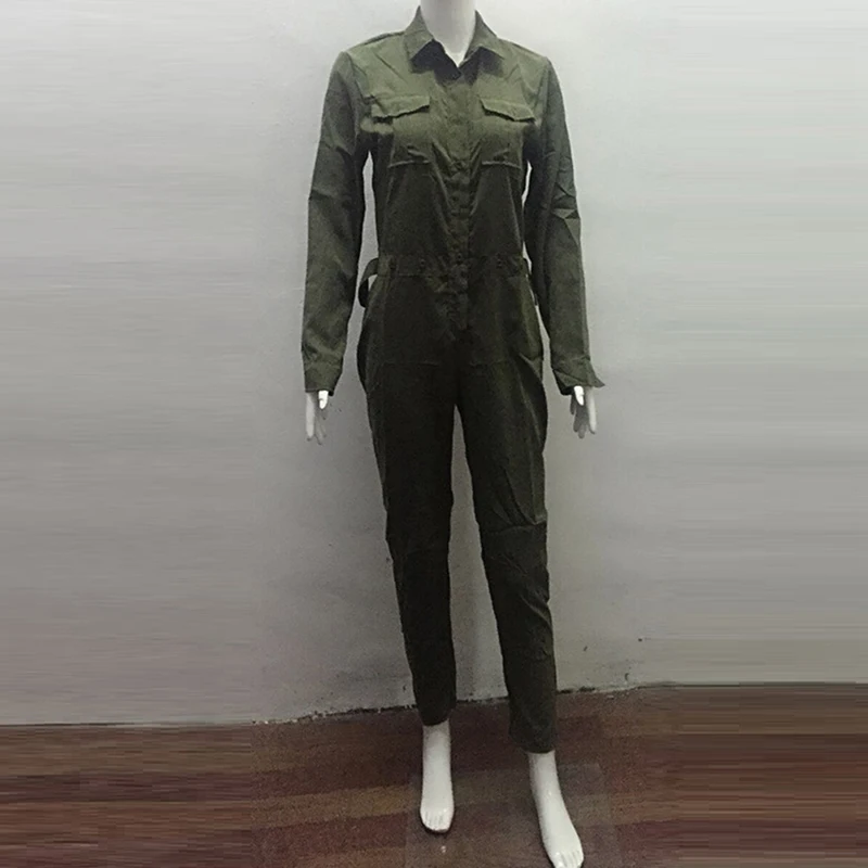 

Hot Sale Ladies Sexy Vintage Romper Long Pants Women Slim Bodycon Jumpsuit Long Sleeve Army Green Solid Casual Cargo Pants