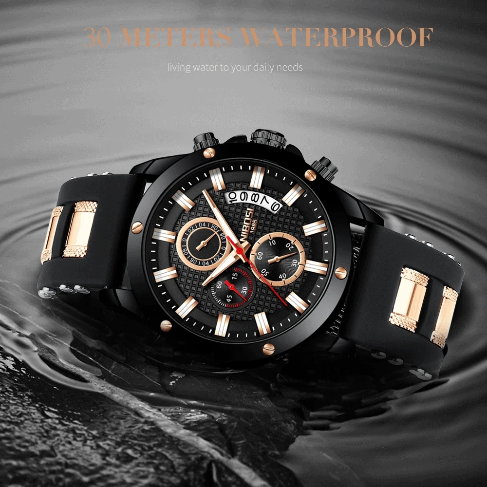 Мужские кварцевые часы с хронографом силиконовым ремешком|Кварцевые мужские