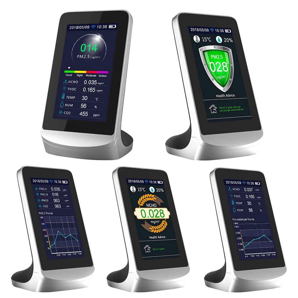

WIFI Air Quality Detector 4.3 Inch LCD Display Screen Infrared Carbon Dioxide CO2 Dust PM2.5 PM1.0 PM10 HCHO TVOC Detectors